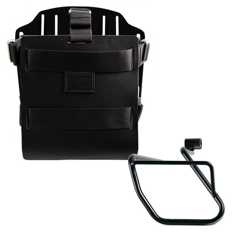 10L–14L leather side pannier holder + left-hand bracket for CE 04 Black leather / Black aluminium - L'atelier Bleu Motostore