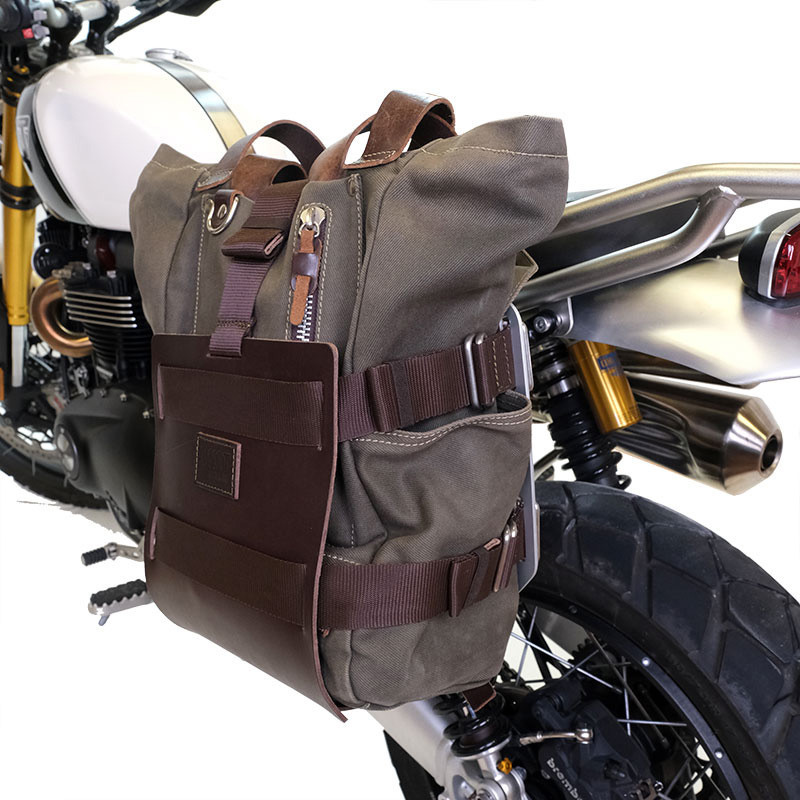  Porte-sacoche latéral en cuir 10L-14L + support gauche pour R 1300GS Cuir marron / Alu noir - L'atelier Bleu Motostore