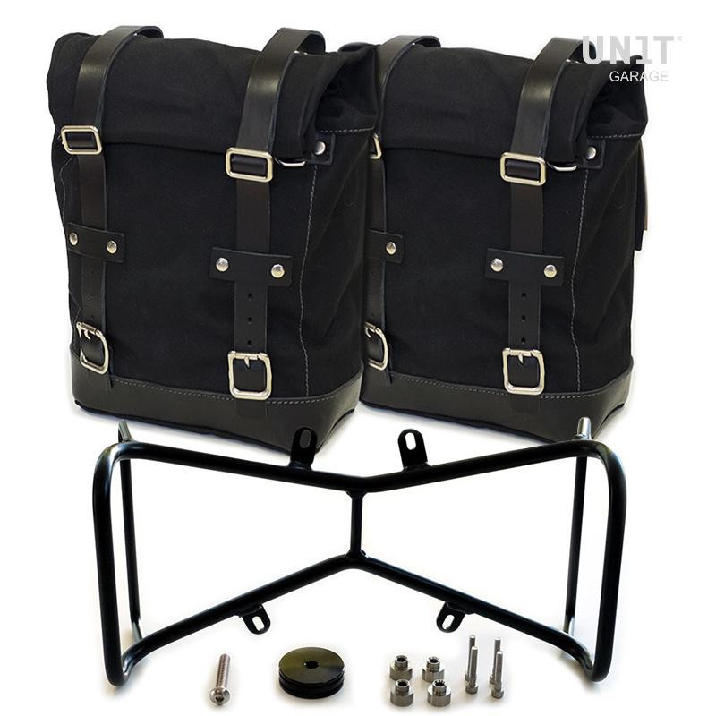 Sacoches latérales en toile 20L-28L + supports (symétrique) pour R nineT Noir - L'atelier Bleu Motostore