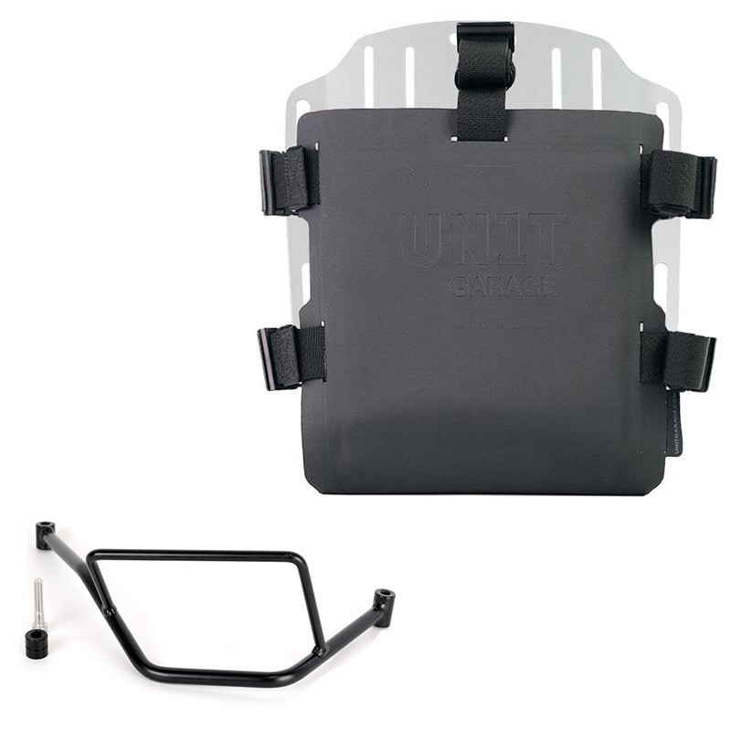 Porte-sacoche réglable en Hypalon + support droit pour F 450 GS Aluminium brossé - L'atelier Bleu Motostore