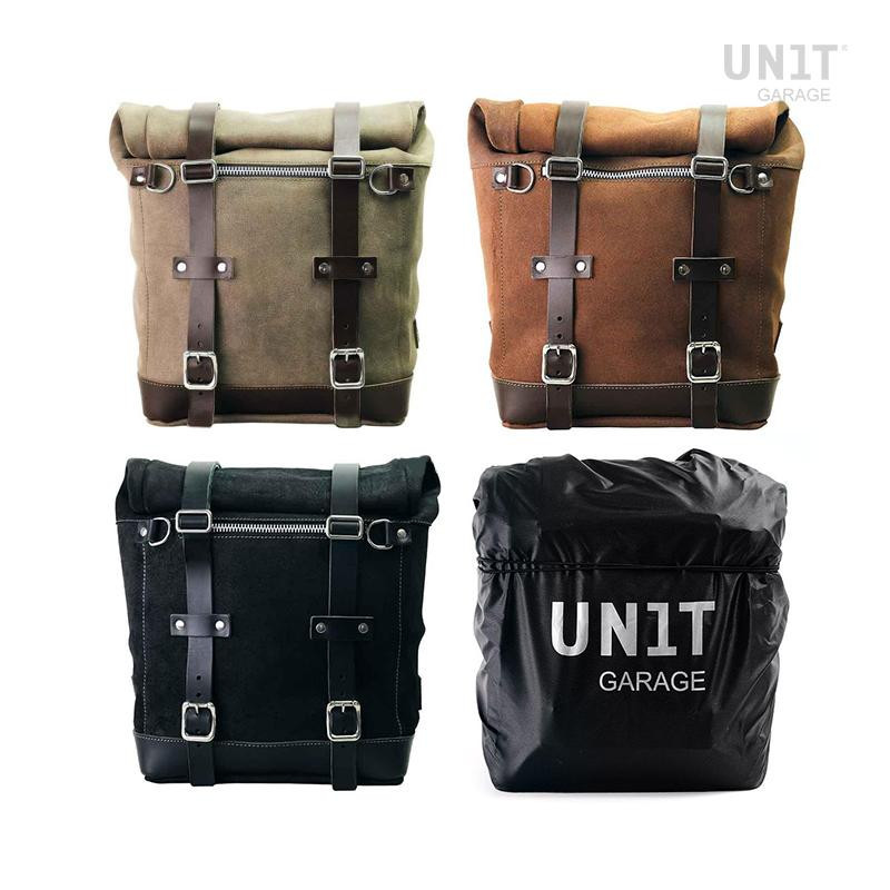Scram suede side pannier, 22L–30L, plus left-hand mount for the F 450 GS – L'atelier Bleu Motostore