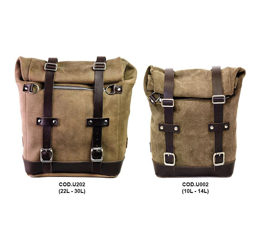 Scram suede side pannier, 22L–30L, with left-hand mount for the F 450 GS – L'atelier Bleu Motostore