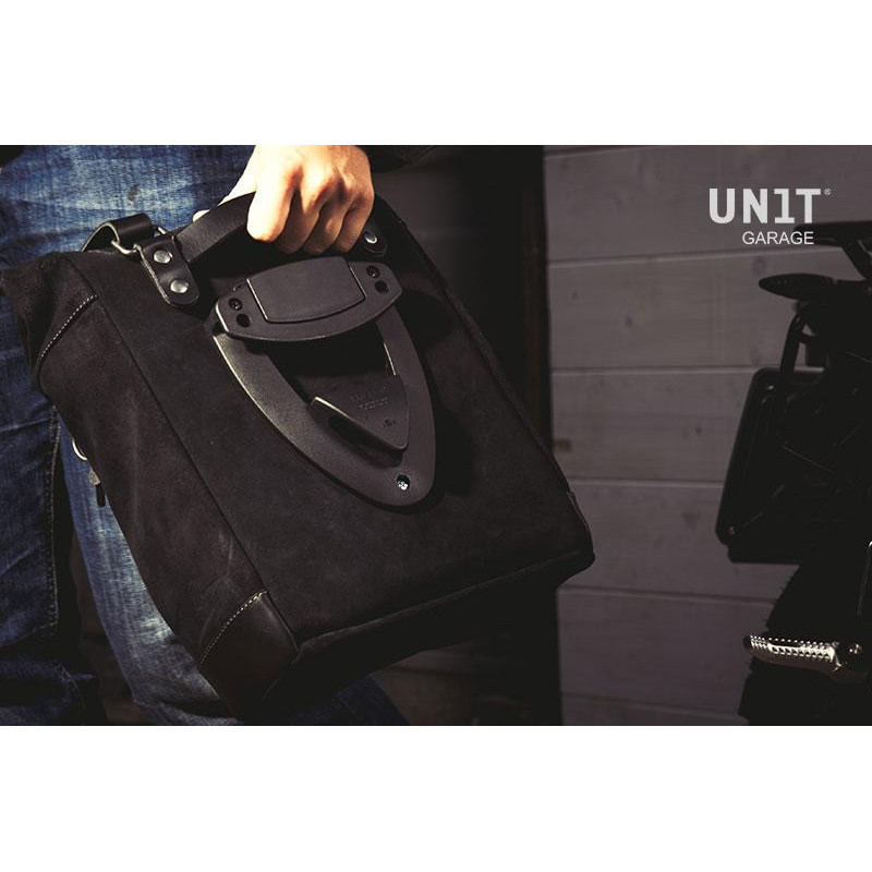 Scram suede side pannier, 22L–30L, plus left-hand mount for the F 450 GS – L'atelier Bleu Motostore
