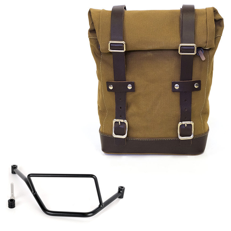 10L–14L canvas side pannier + right-hand mount for F 450 GS Beige/Brown – L'atelier Bleu Motostore
