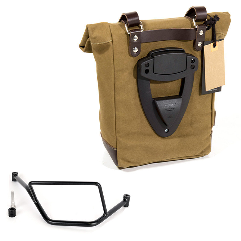 10L–14L canvas side pannier + right-hand mount for F 450 GS Beige/Brown – L'atelier Bleu Motostore