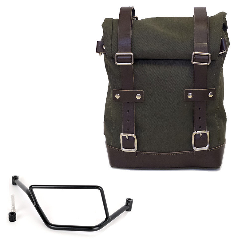 Sacoche latérale en toile 10L-14L + support droit pour F 450 GS Vert/Marron - L'atelier Bleu Motostore