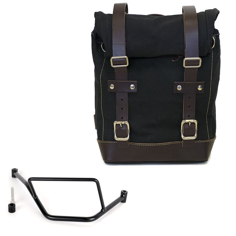 10L–14L canvas side bag + right-hand bracket for F 450 GS Black/Brown – L'atelier Bleu Motostore