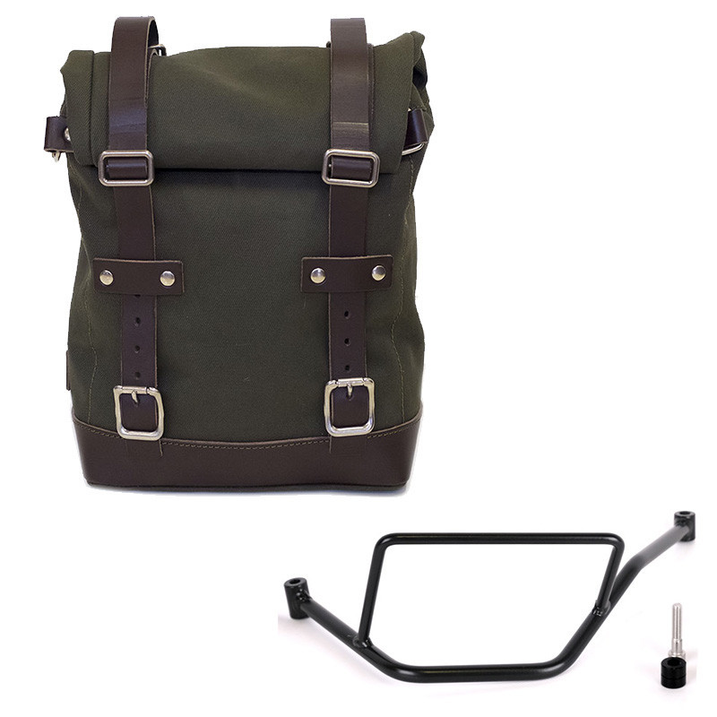 Sacoche latérale en toile 10L-14L + support gauche pour F 450 GS Vert/Marron - L'atelier Bleu Motostore