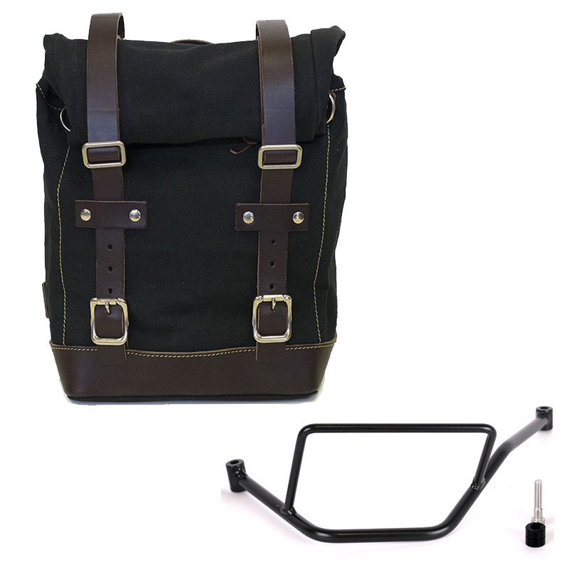 10L–14L canvas side bag + left-hand mount for F 450 GS Black/Brown – L'atelier Bleu Motostore