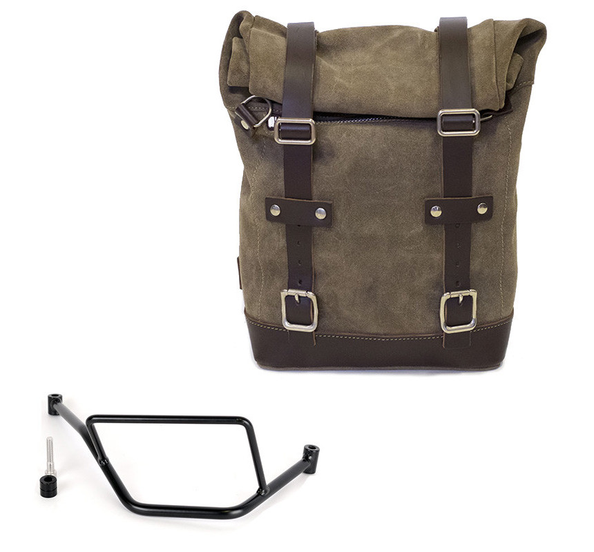 10L–14L leather side pannier + right-hand mount for F 450 GS MossGrey – L'atelier Bleu Motostore