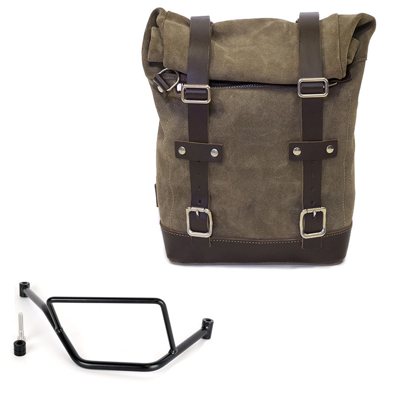 10L–14L leather side pannier + right-hand mount for F 450 GS MossGrey – L'atelier Bleu Motostore
