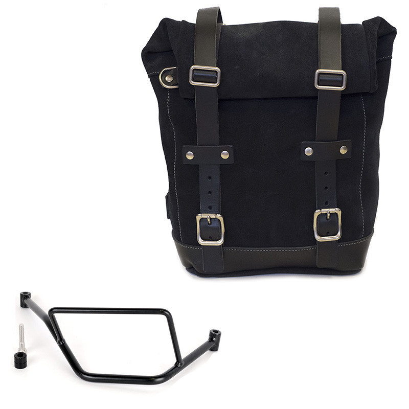10L–14L leather side pannier + right-hand mount for F 450 GS Jetblack – L'atelier Bleu Motostore