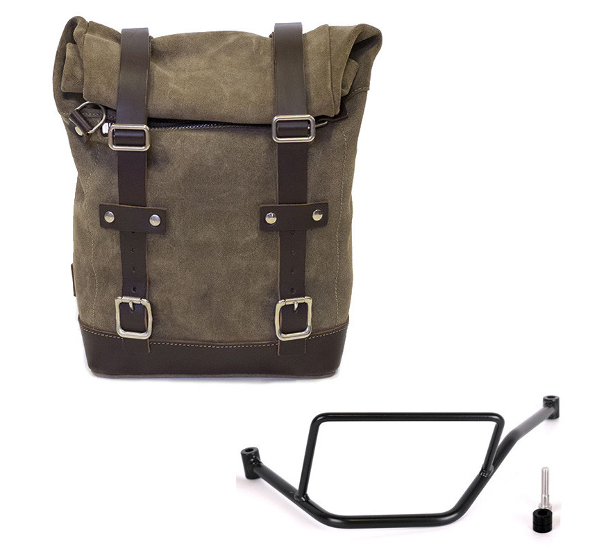 10L–14L leather side pannier + left-hand mount for F 450 GS MossGrey – L'atelier Bleu Motostore
