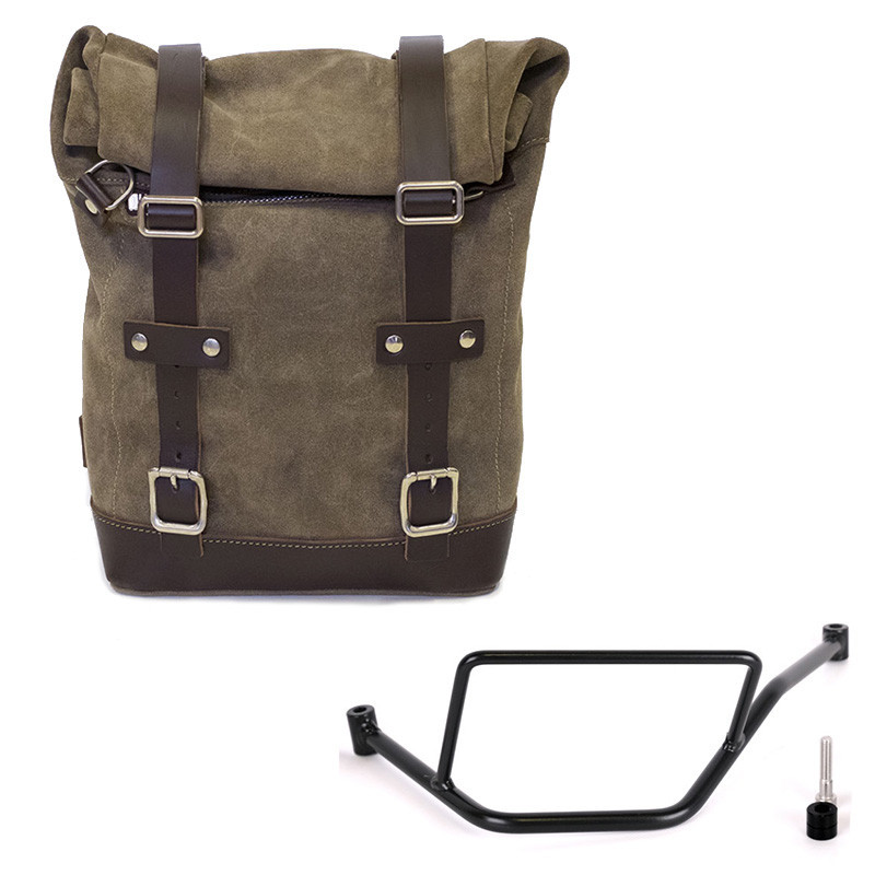 10L–14L leather side pannier + left-hand mount for F 450 GS MossGrey – L'atelier Bleu Motostore