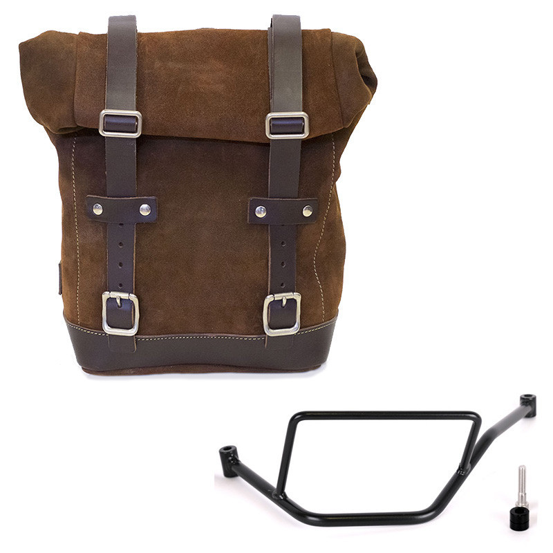 Sacoche latérale en cuir 10L-14L + support gauche pour F 450 GS ColoradoBrown - L'atelier Bleu Motostore