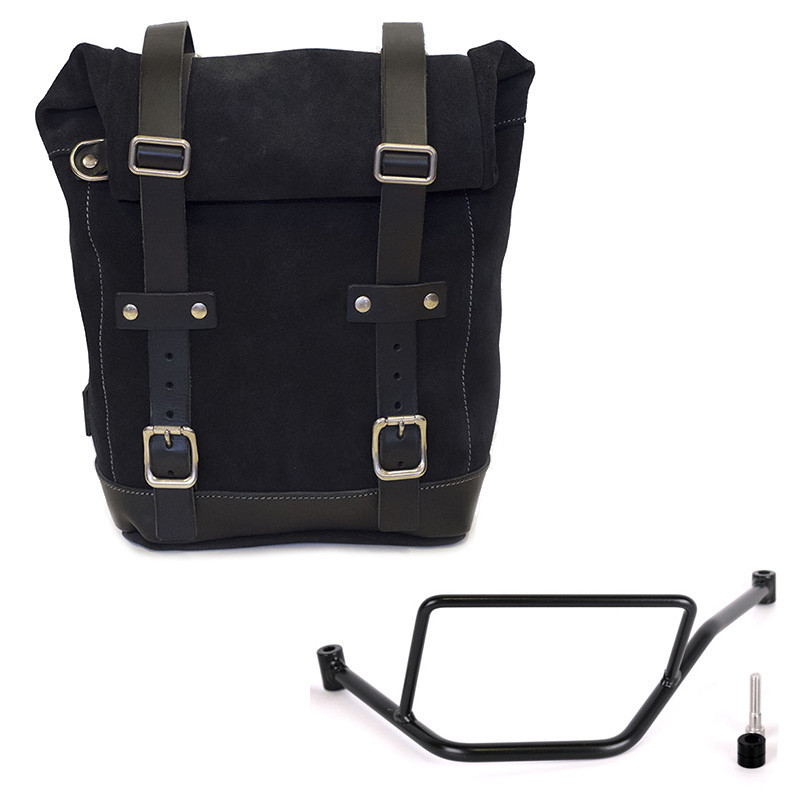 Sacoche latérale en cuir 10L-14L + support gauche pour F 450 GS Jetblack - L'atelier Bleu Motostore