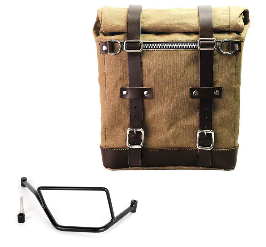 Scram canvas side pannier 22L–30L + right-hand mount for F 450 GS Beige/Brown – L'atelier Bleu Motostore