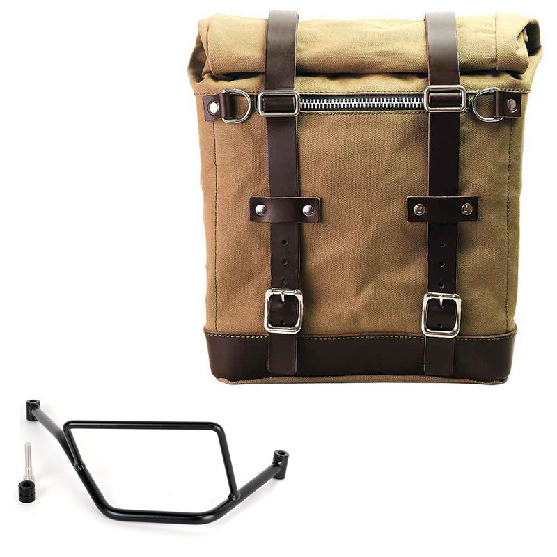 Sacoche latérale Scram en toile 22L-30L + support droit pour F 450 GS Beige/Marron - L'atelier Bleu Motostore