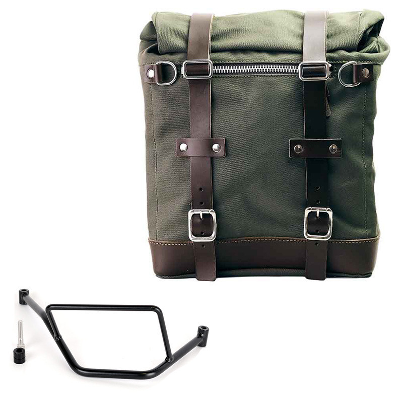 Sacoche latérale Scram en toile 22L-30L + support droit pour F 450 GS Vert/Marron - L'atelier Bleu Motostore