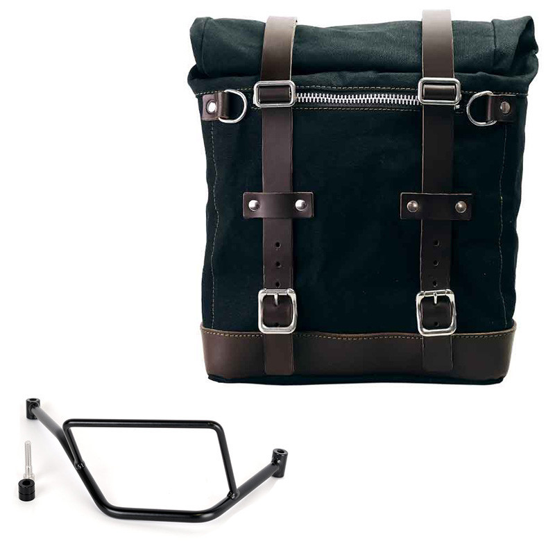 Sacoche latérale Scram en toile 22L-30L + support droit pour F 450 GS Noir/Marron - L'atelier Bleu Motostore