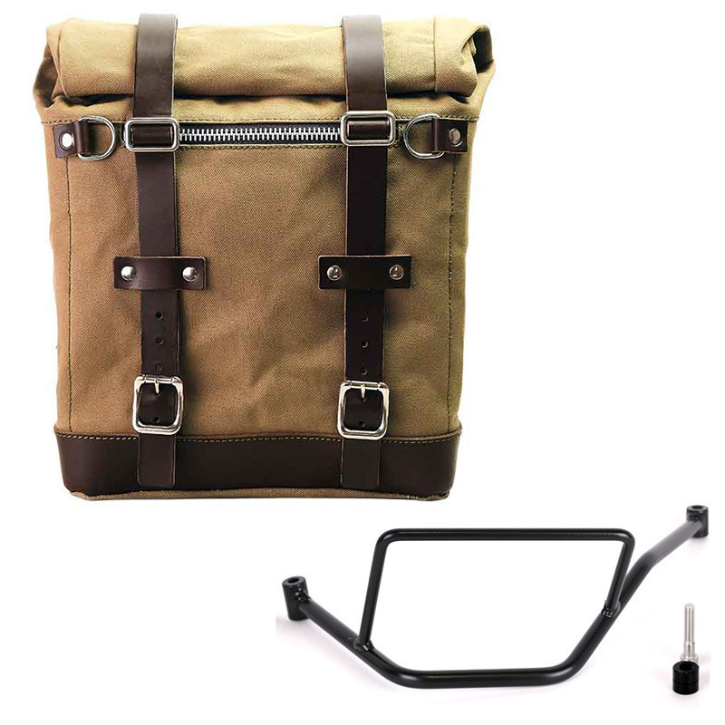 Scram canvas side pannier 22L–30L + left-hand mount for F 450 GS Beige/Brown – L'atelier Bleu Motostore
