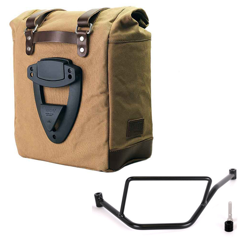  Sacoche latérale Scram en toile 22L-30L + support gauche pour F 450 GS Beige/Marron - L'atelier Bleu Motostore