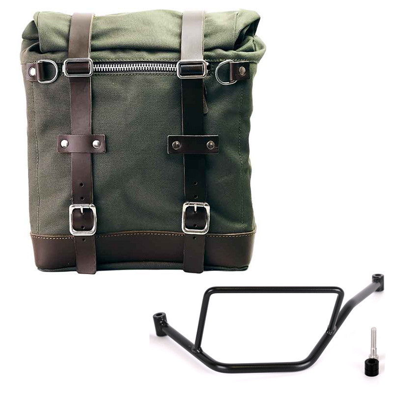 Sacoche latérale Scram en toile 22L-30L + support gauche pour F 450 GS Vert/Marron - L'atelier Bleu Motostore