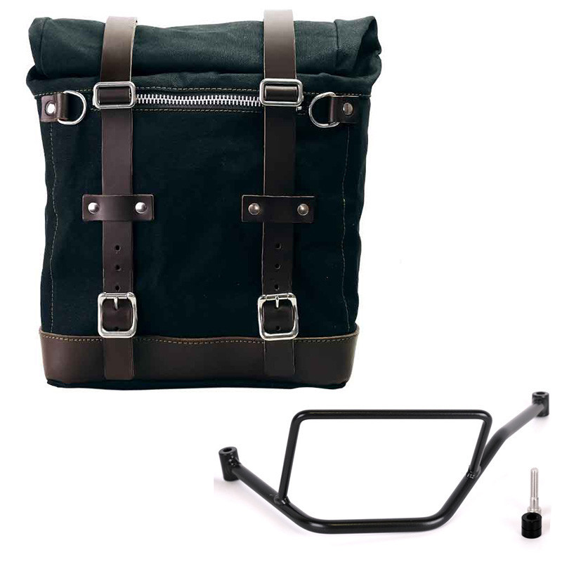 Sacoche latérale Scram en toile 22L-30L + support gauche pour F 450 GS Noir/Marron - L'atelier Bleu Motostore