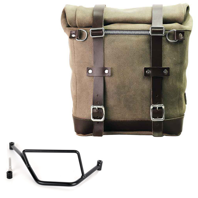 Scram suede side pannier, 22L–30L, with right-hand mount for F 450 GS Moss Grey – L'atelier Bleu Motostore