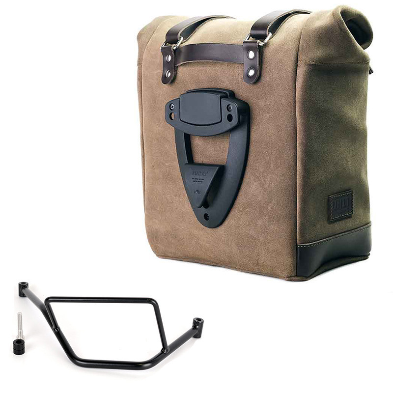 Scram suede side pannier, 22L–30L, with right-hand mount for F 450 GS MossGrey – L'atelier Bleu Motostore