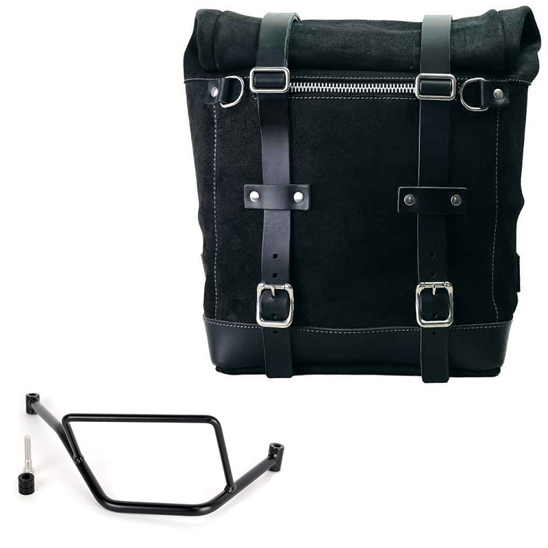 Sacoche latérale Scram en daim 22L-30L + support droit pour F 450 GS Jetblack - L'atelier Bleu Motostore