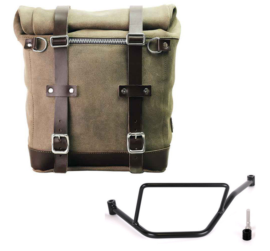 Sacoche latérale Scram en daim 22L-30L + support gauche pour F 450 GS MossGrey - L'atelier Bleu Motostore