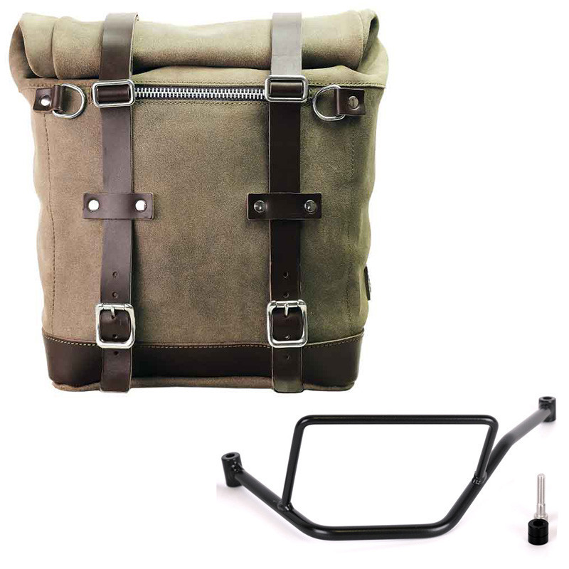 Scram suede side pannier, 22L–30L, with left-hand mount for F 450 GS MossGrey – L'atelier Bleu Motostore