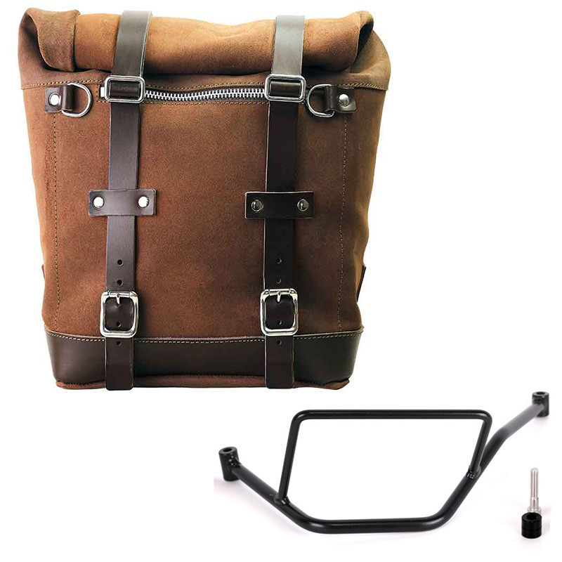 Scram suede side pannier 22L–30L + left-hand mount for F 450 GS Colorado Brown – L'atelier Bleu Motostore