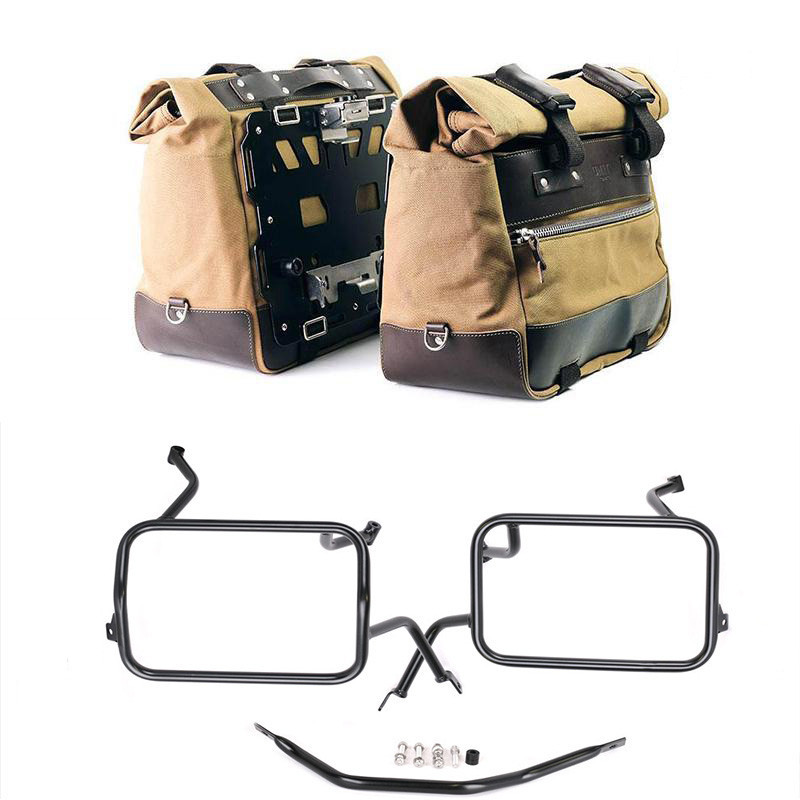 Cult canvas side panniers 40L–50L + Atlas mounts for F 450 GS Beige/Brown – L'atelier Bleu Motostore