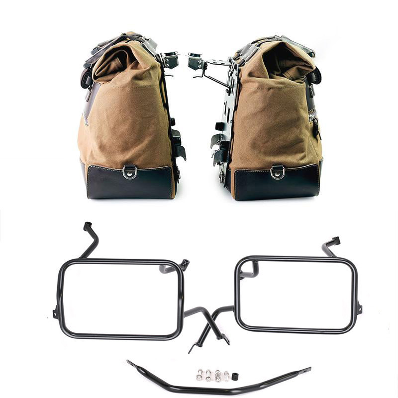  Sacoches latérales Cult en toile 40L-50L + supports Atlas pour F 450 GS Beige/Marron - L'atelier Bleu Motostore