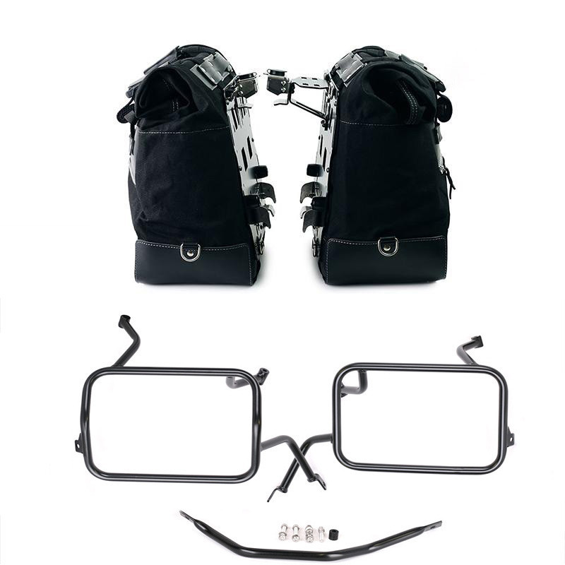 Cult canvas side panniers 40L–50L + Atlas mounts for F 450 GS Black – L'atelier Bleu Motostore