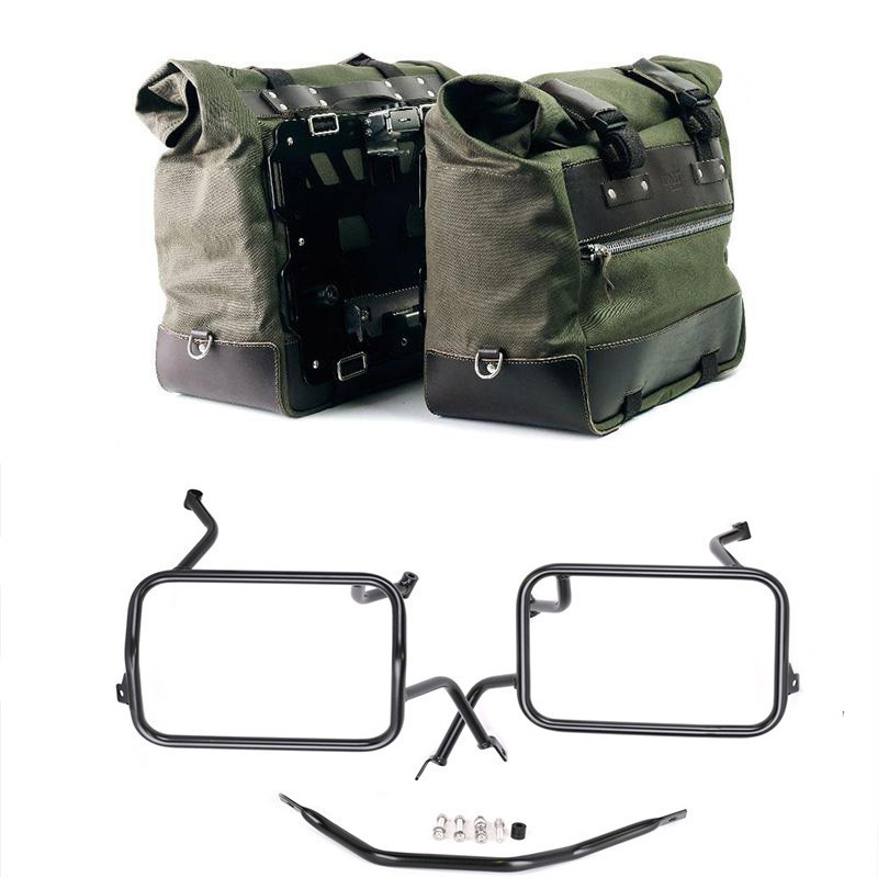 Sacoches latérales Cult en toile 40L-50L + supports Atlas pour F 450 GS Vert/Marron - L'atelier Bleu Motostore