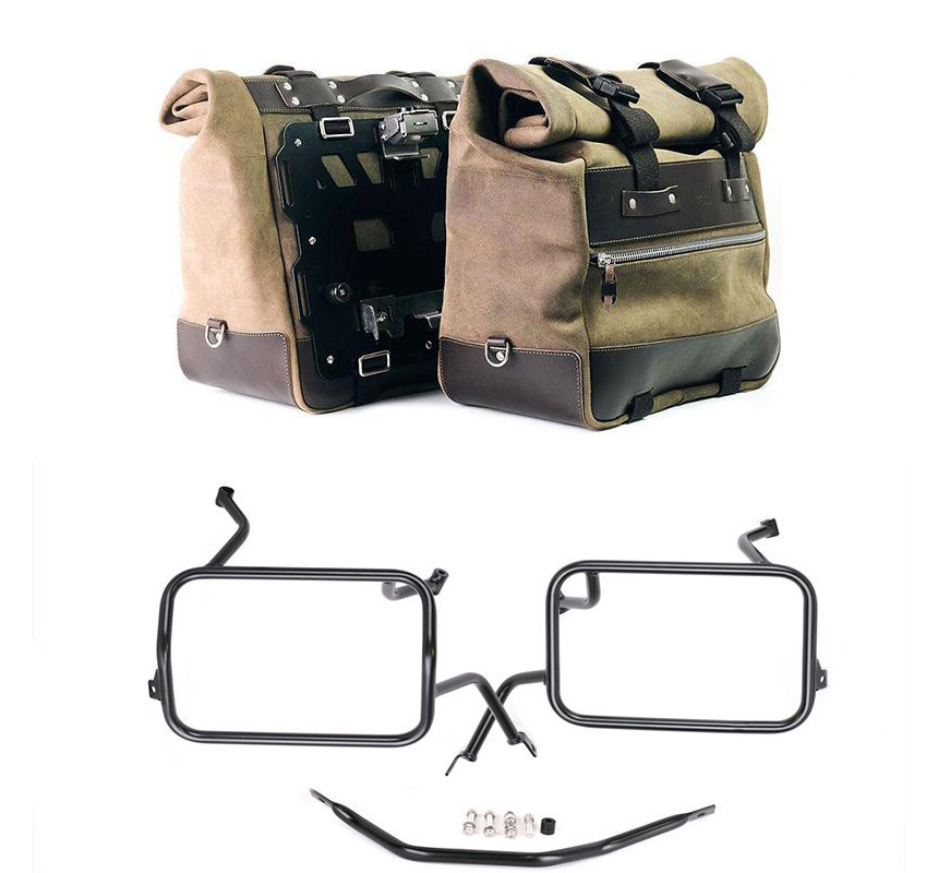 Sacoches latérales Cult en daim 40L-50L + supports Atlas pour F 450 GS MossGrey - L'atelier Bleu Motostore