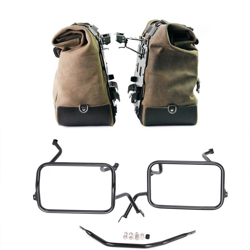 Cult suede side panniers 40L–50L + Atlas mounts for F 450 GS Moss Grey – L'atelier Bleu Motostore