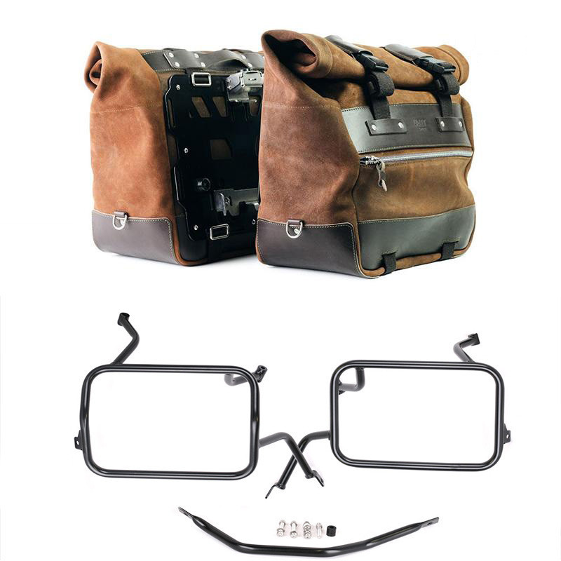 Cult suede side panniers 40L–50L + Atlas mounts for F 450 GS Colorado Brown – L'atelier Bleu Motostore