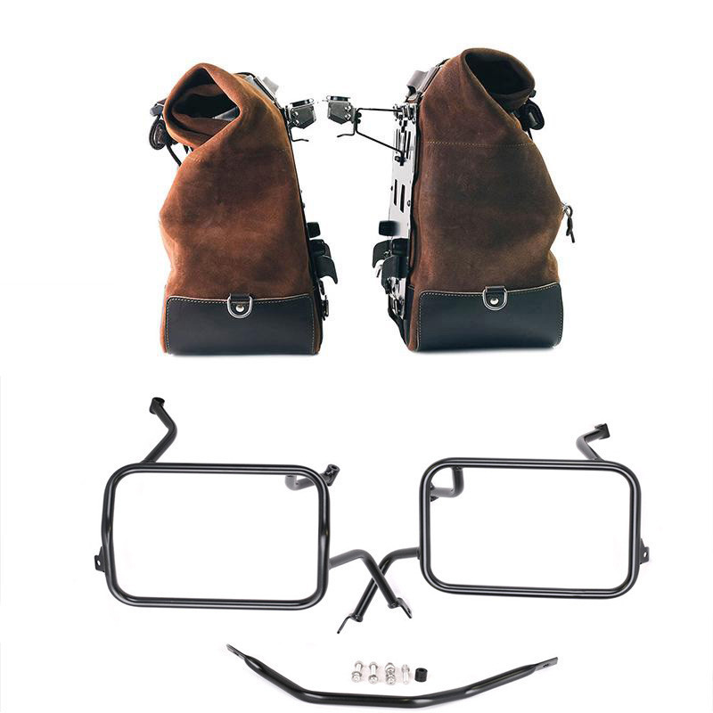 Cult suede side panniers 40L–50L + Atlas mounts for F 450 GS Colorado Brown – L'atelier Bleu Motostore