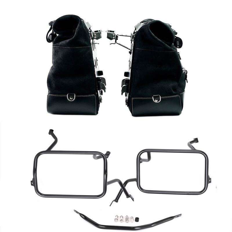 Cult suede side panniers 40L–50L + Atlas mounts for F 450 GS Jetblack – L'atelier Bleu Motostore