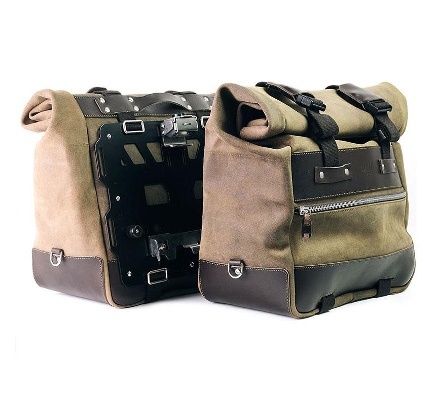 Cult 40L–50L leather side panniers + lockable mounts for the F 900GS Moss Grey – L'atelier Bleu Motostore