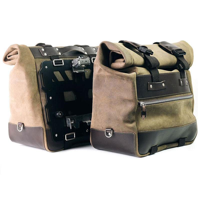 Cult 40L–50L leather side panniers + lockable mounts for the F 900GS Moss Grey – L'atelier Bleu Motostore