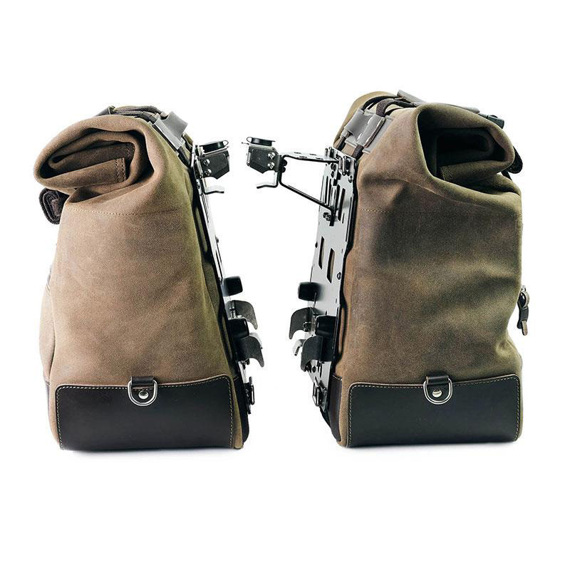 Cult 40L–50L leather side panniers + lockable mounts for the F 900GS Moss Grey – L'atelier Bleu Motostore