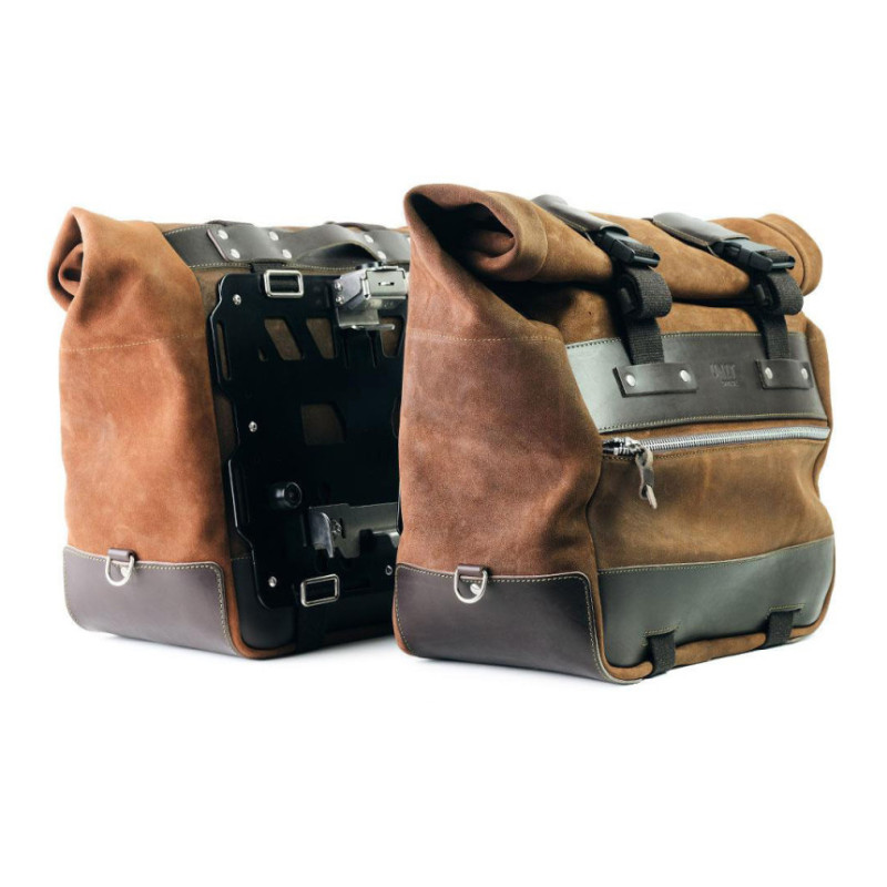 Cult 40L–50L leather side panniers + lockable mounts for the F 900GS Colorado Brown – L'atelier Bleu Motostore