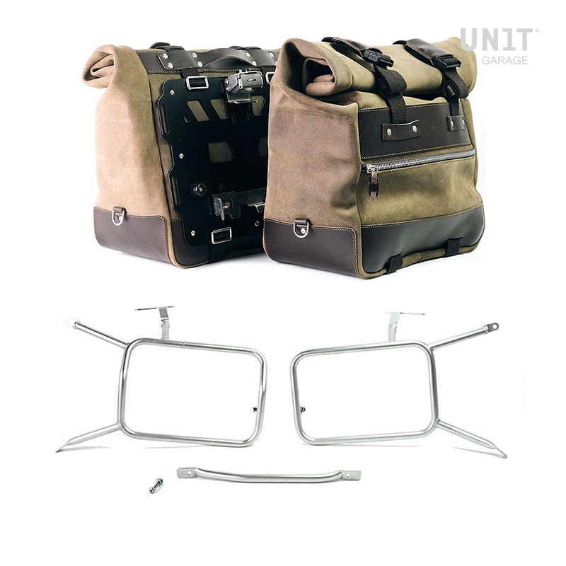Sacoches latérales Cult en daim 40L-50L + paire de plaques aluminium + supports pour R nineT