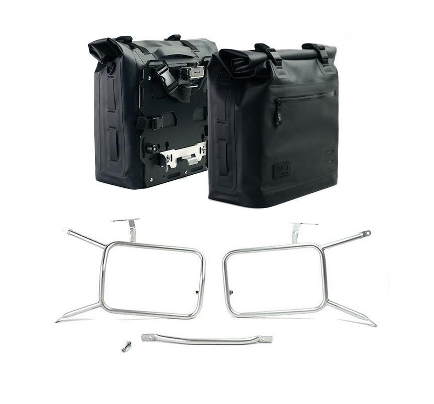 Sacoches latérales Khali en TPU 35L-45L (paire) + paire de plaques aluminium + supports pour R nineT Argent