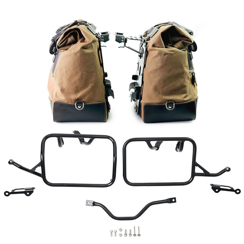 Cult canvas side panniers 40L–50L + pair of aluminium plates + brackets for R 12 G/S Beige/Brown